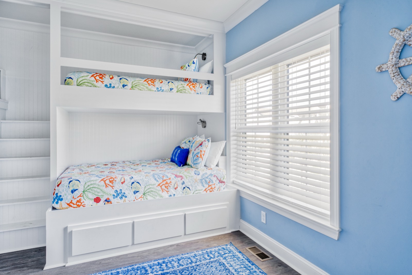 Custom faux-wood blinds installed by A Shade Above Coastal in a North Myrtle Beach home.