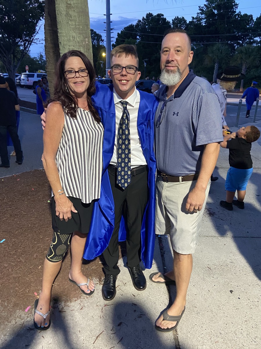 Beth, Carter and Chad Alexander at Carter's North Myrtle Beach High School graduation in 2024.